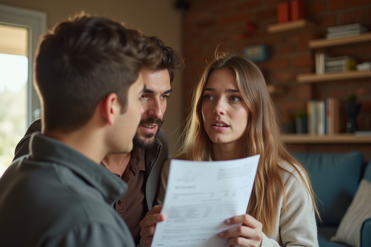 Adolescent montrant son bulletin à ses parents dans un salon chaleureux