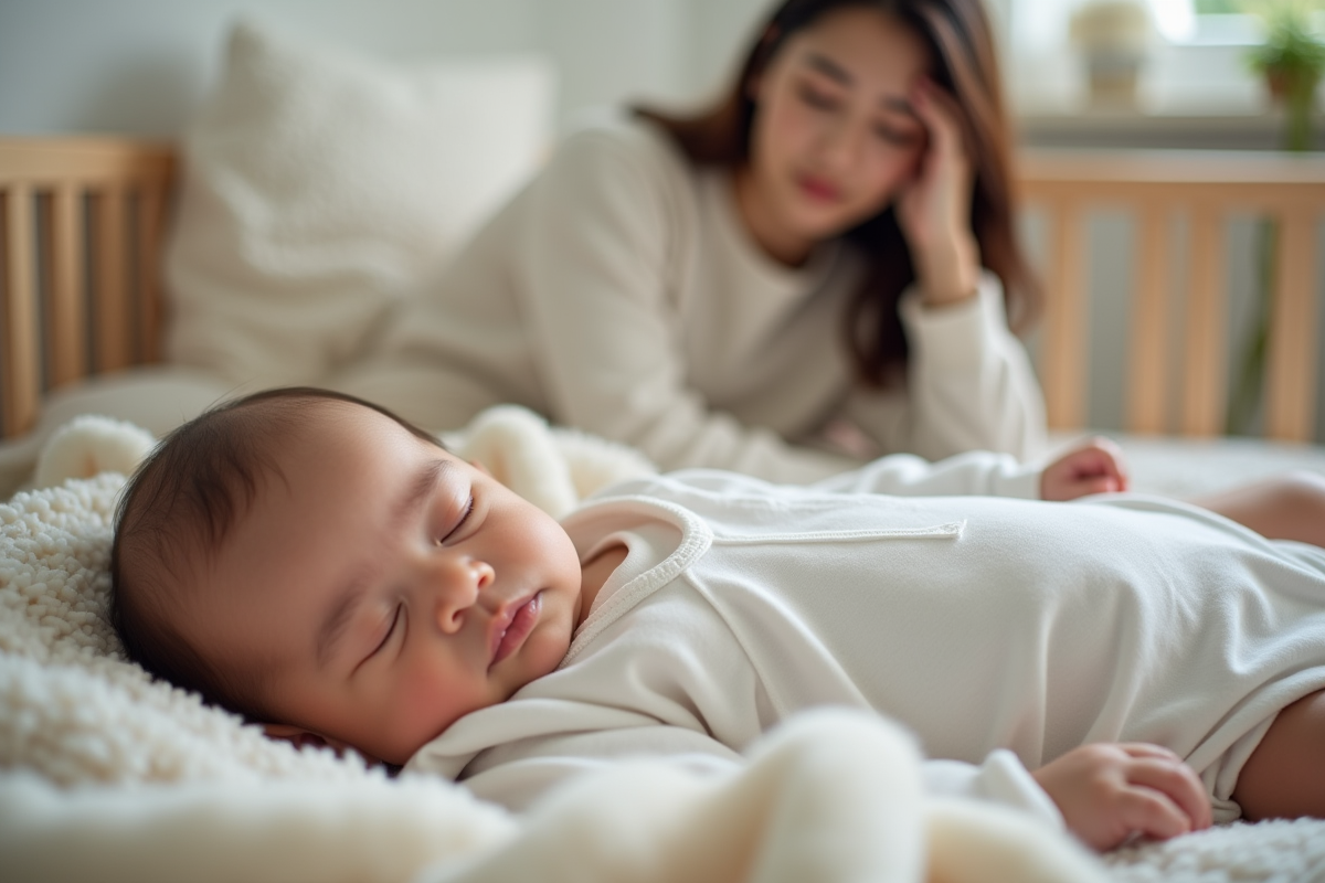 Bébé endormi dans un berceau en bois dans la nurserie