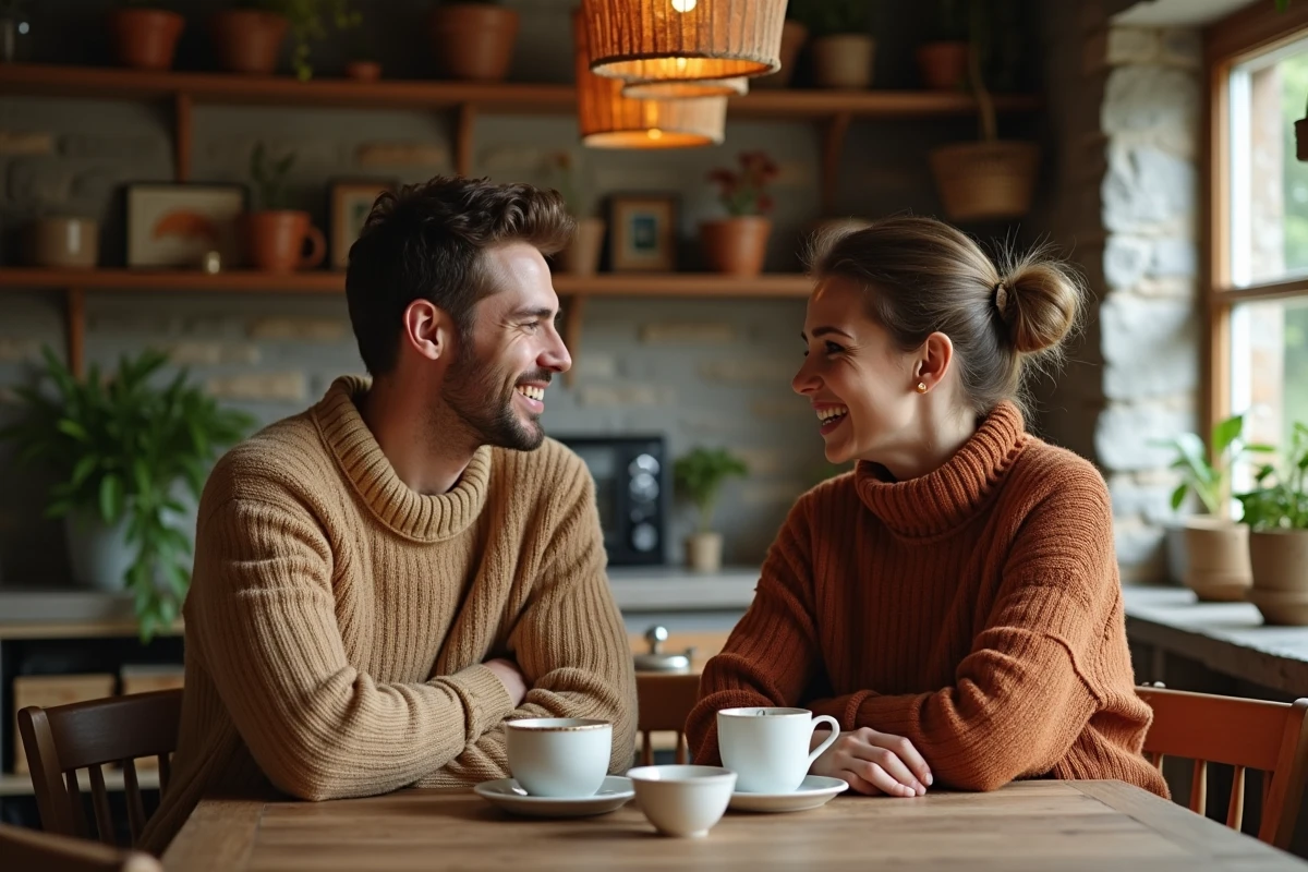 Couple discutant autour d