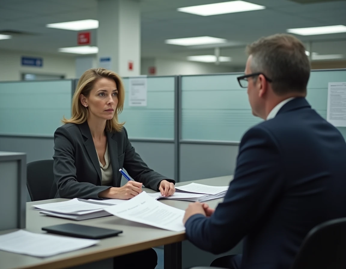 Femme convoquée dans un bureau administratif pour une situation de travail non déclaré concernant une nounou