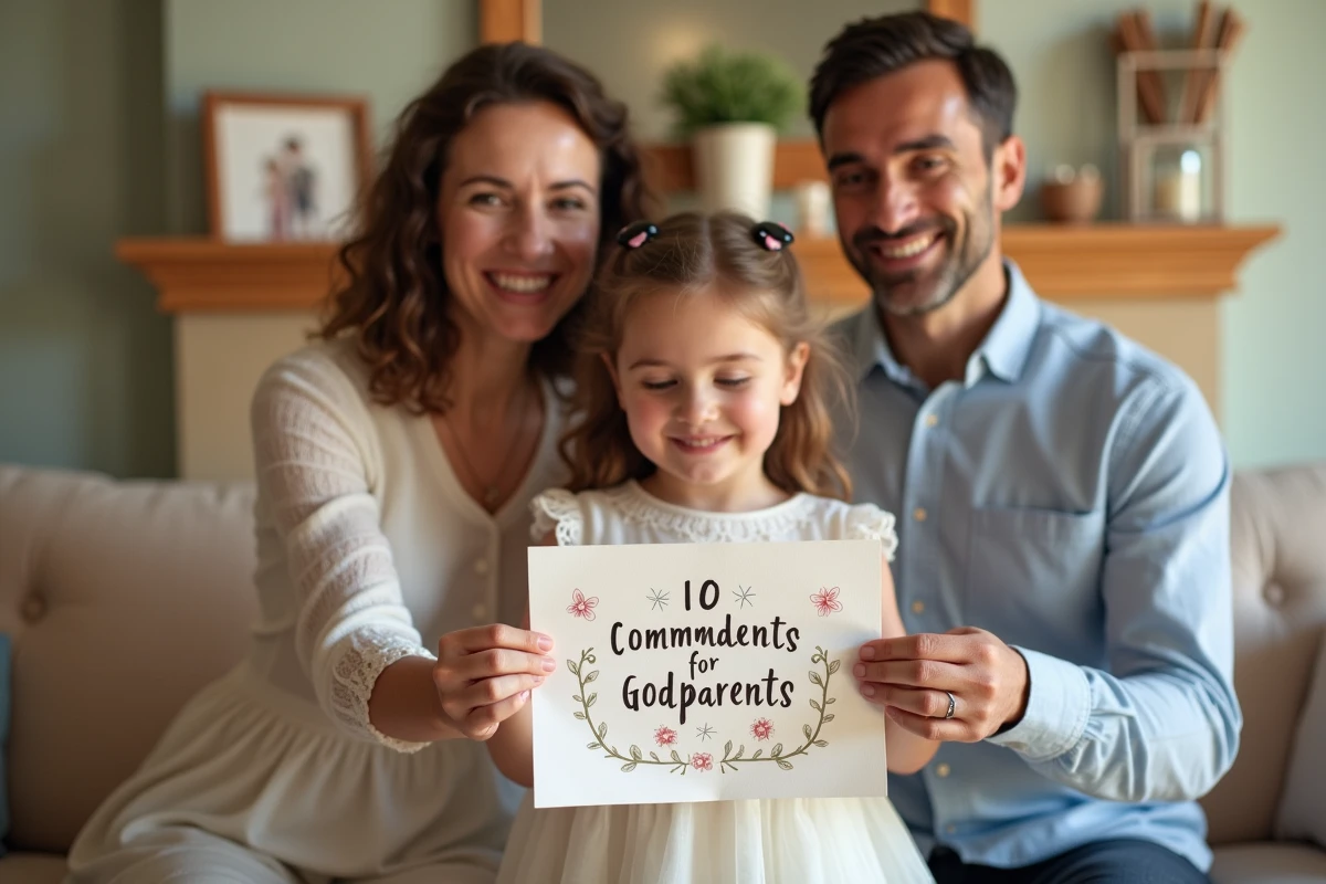 Jeune fille avec ses parrain et marraine souriants