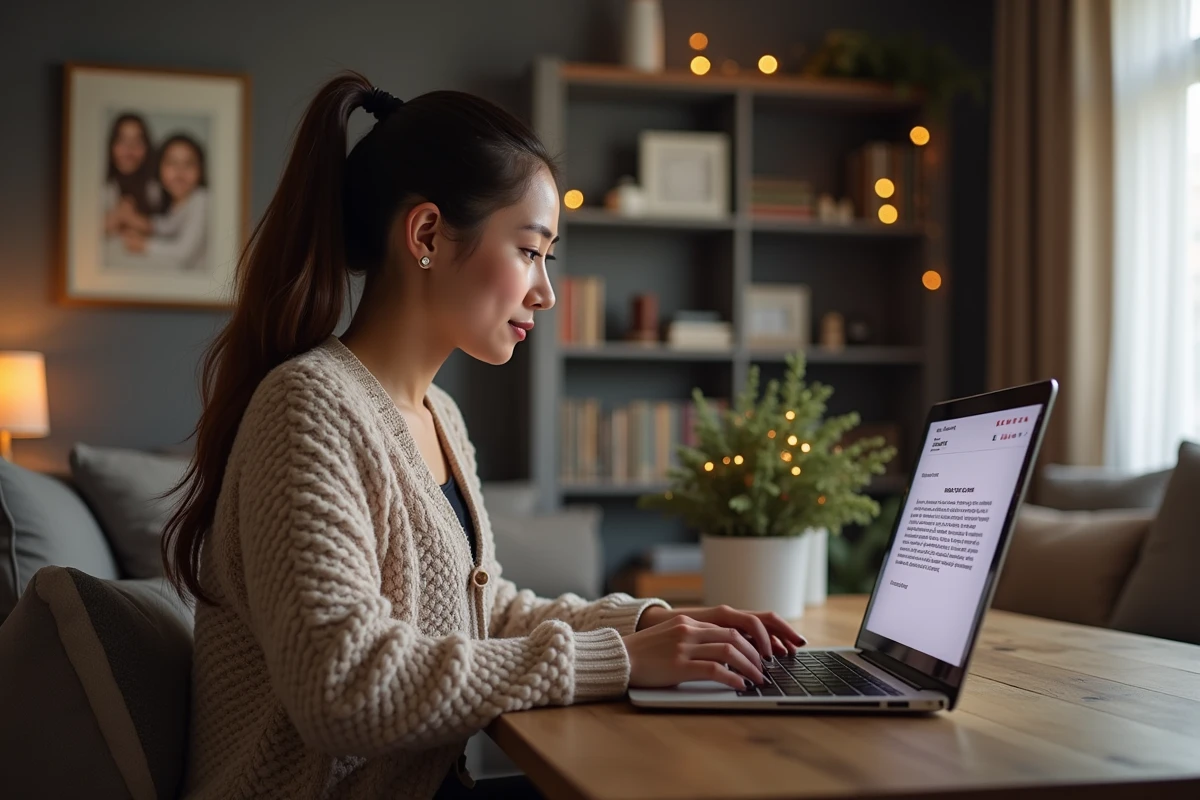 Femme préparant une lettre de Santa sur son ordinateur