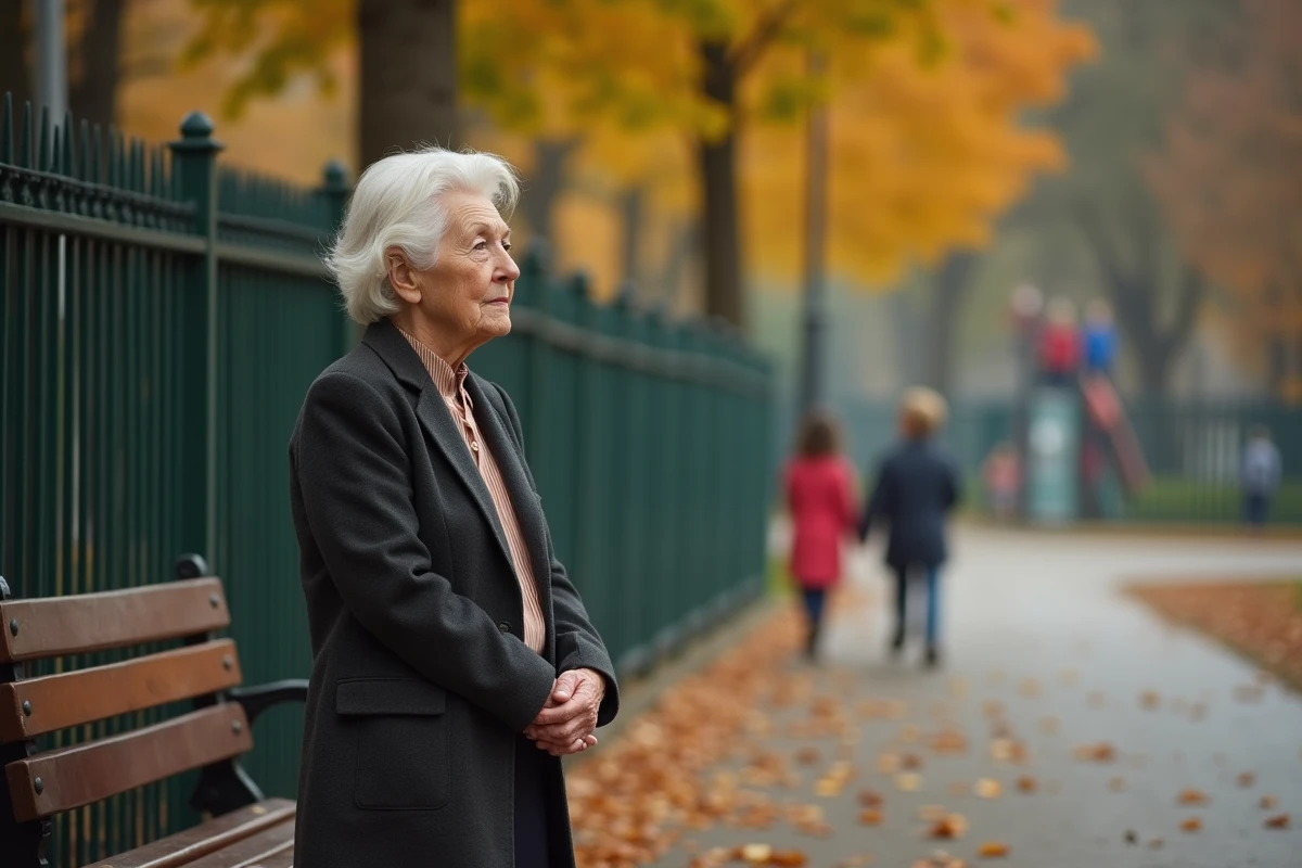 Femme âgée regardant des enfants jouer dans un parc