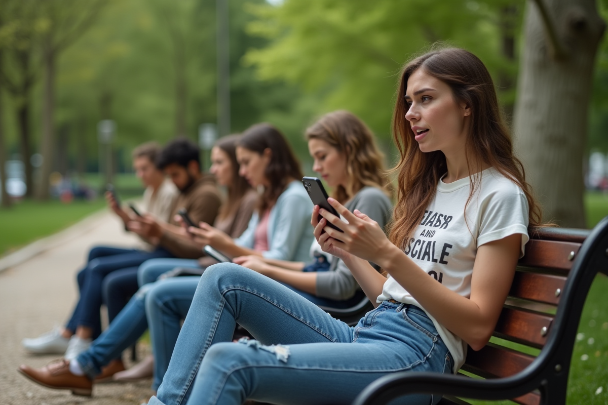 Jeune femme racontant une histoire dans un parc