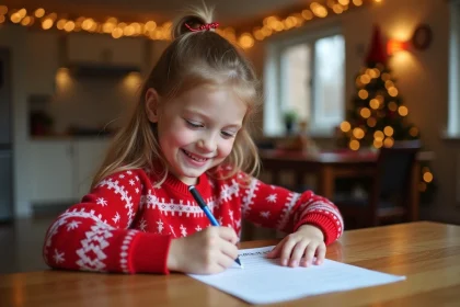 Jeune fille souriante écrivant une lettre à Santa