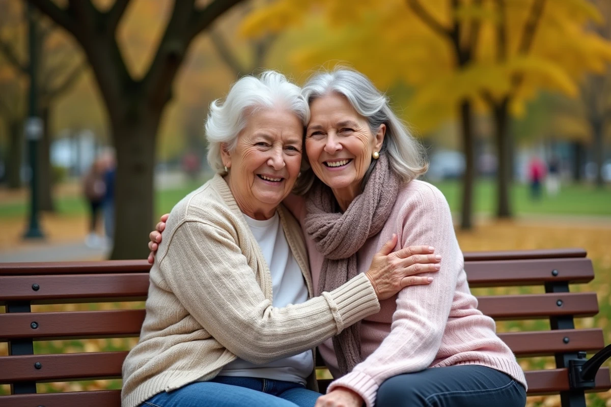 Fille et mère partageant un câlin dans un parc automnal