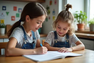 Enfants jouant à la maison avec une nourrice attentive
