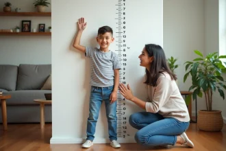 Marque de croissance sur un mur montrant l'évolution de la taille d'un enfant