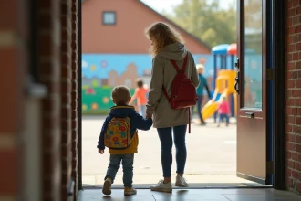 Enfant préparant sa rentrée à la maternelle avec des parents attentifs