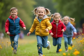 Enfants jouant dehors, profitant de la nature et du jeu en plein air