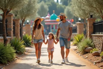 parc d'attractions Spirou Provence avec manèges et visiteurs heureux