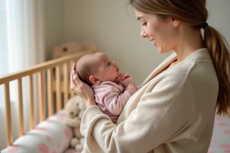 Nouveau-né soutenant sa tête avec l'aide d'un parent