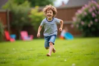 Enfant souriant en train de jouer dans un environnement joyeux