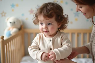 Bébé dormant paisiblement dans une gigoteuse colorée