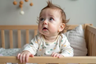 Bébé qui pleure avec des parents inquiets en arrière-plan