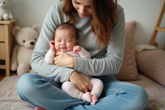 Bébé en pleine croissance avec des parents attentifs et préoccupés