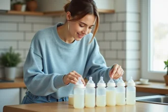 Biberons rangés soigneusement dans un endroit propre et sec