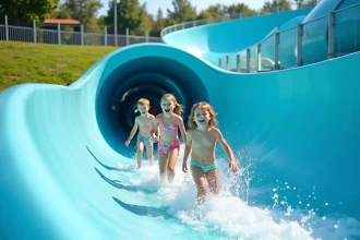 Toboggans vertigineux dans un parc aquatique près de Lyon