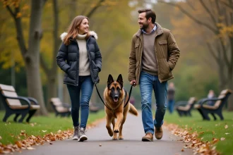 Berger belge malinois jouant avec des enfants dans le jardin