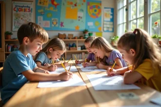 Atelier de dessin improvisé stimulant la créativité des enfants