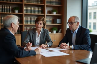 Avocat conseillant un couple en divorce amiable sur leurs droits