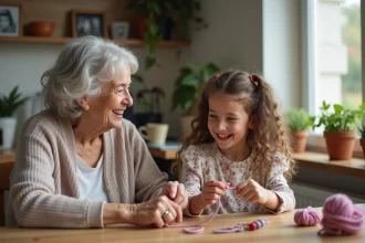 Grand-mère et petite-fille partageant un moment tendre ensemble