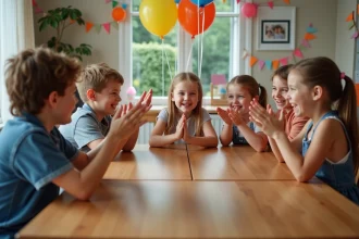 Anniversaire à la maison avec décorations colorées et jeux amusants pour enfants