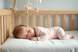 Bébé dormant sur le côté dans un lit sécurisé