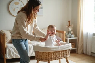Bébé confortablement installé dans une nacelle pour une promenade