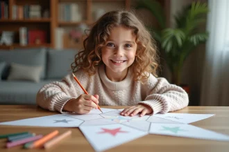 Des enfants coloriant des étoiles avec enthousiasme et créativité