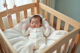 Bébé endormi avec des moufles pour protéger ses mains la nuit