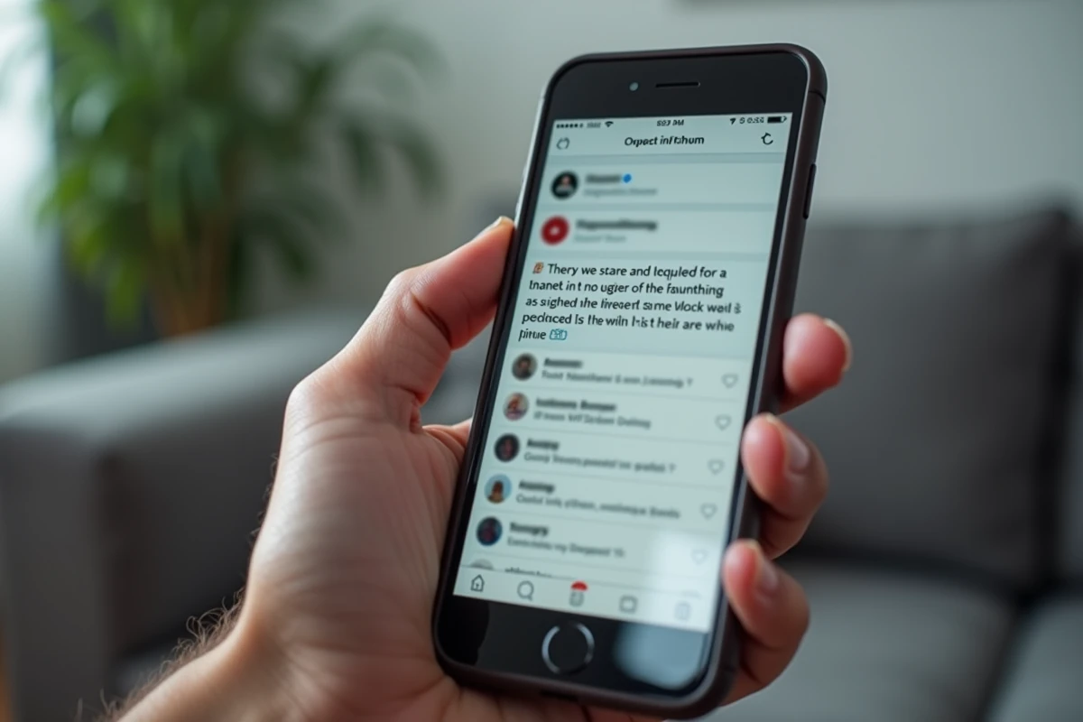 Gros plan sur un smartphone affichant des rumeurs non vérifiées sur les réseaux sociaux