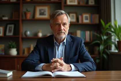 Homme d'âge moyen en costume dans son study calme