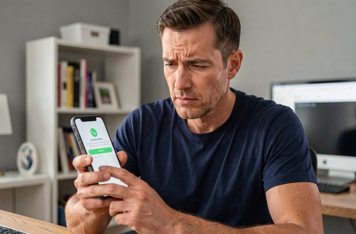 Homme consultant son smartphone pour réinitialiser le mot de passe de son compte Orchestra