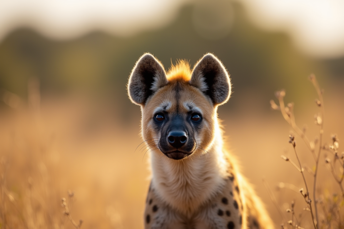Hyene tachetée en savane africaine en plein jour
