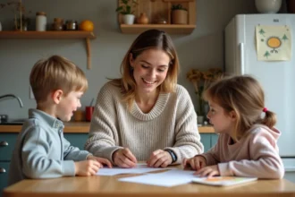 Maman avec ses enfants lors d'une matinée en famille