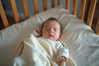 Nourrisson allongé dans un berceau moderne avec couverture
