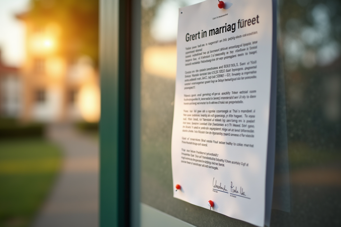 Document officiel de bans de mariage sur panneau en plein soleil