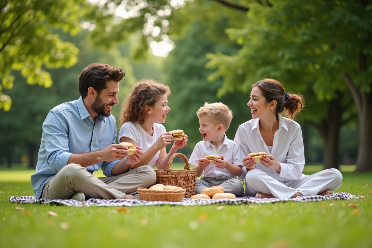 Famille profitant d un pique-nique dans un parc verdoyant