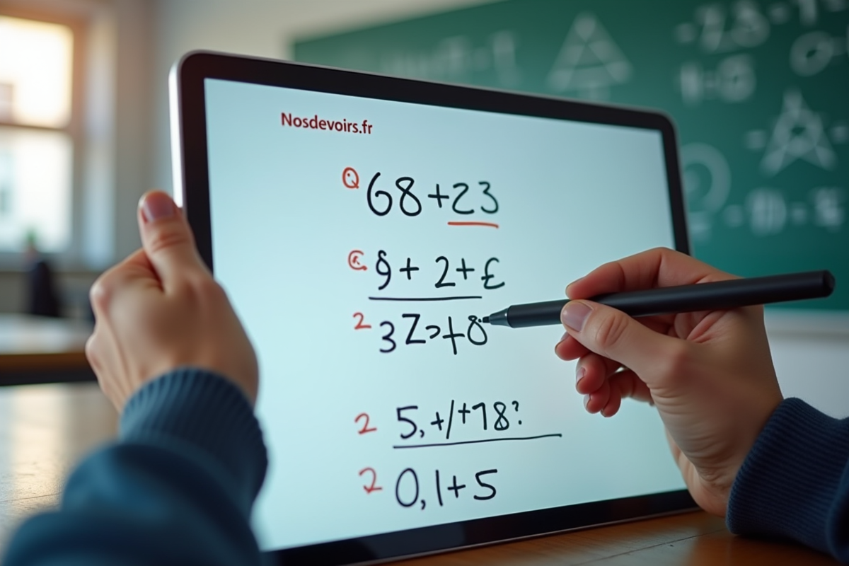 Problème de mathématiques dessiné à la main sur une tablette