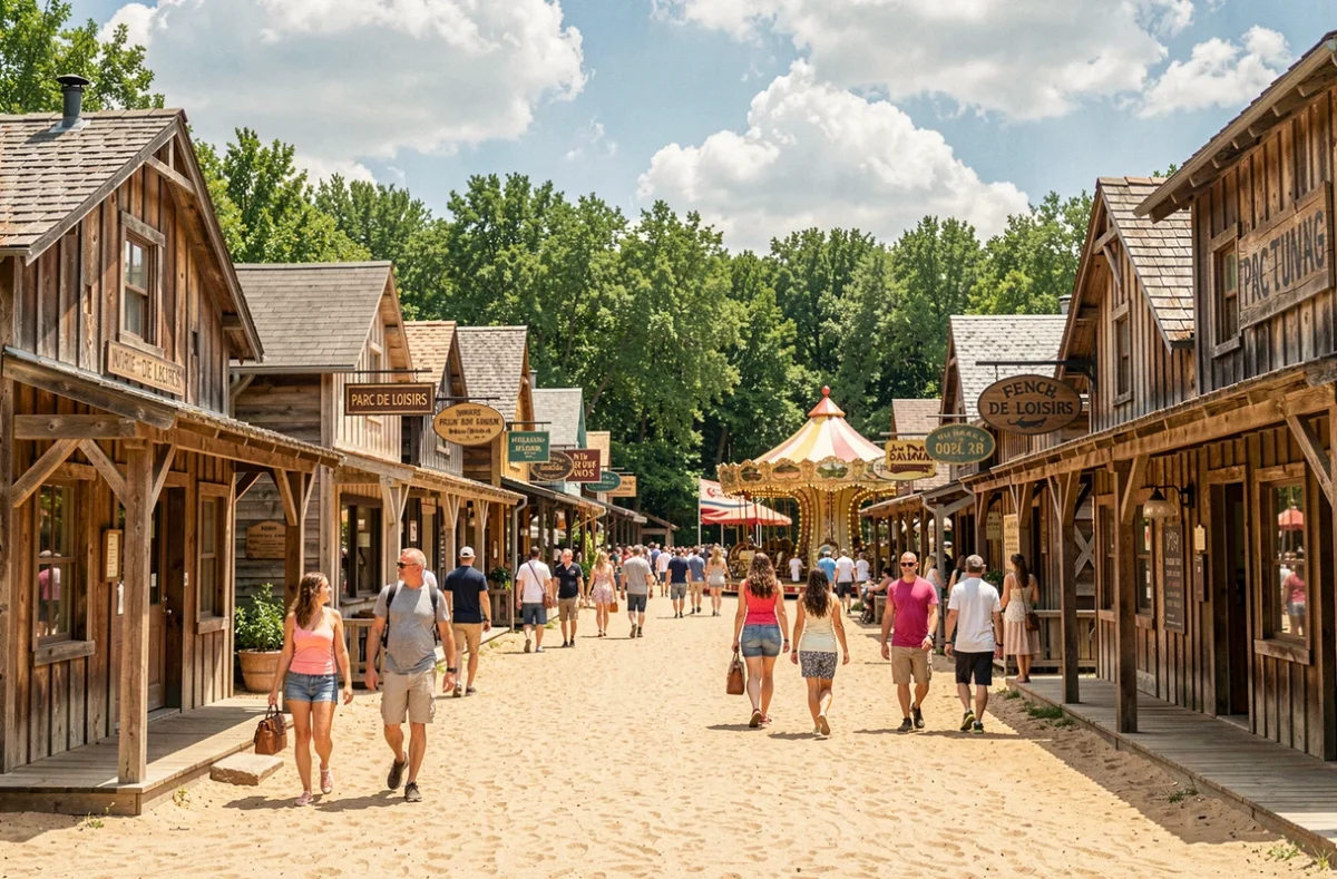 Vue panoramique du parc familial la Mer de Sable avec ses allées western et ses attractions en plein air